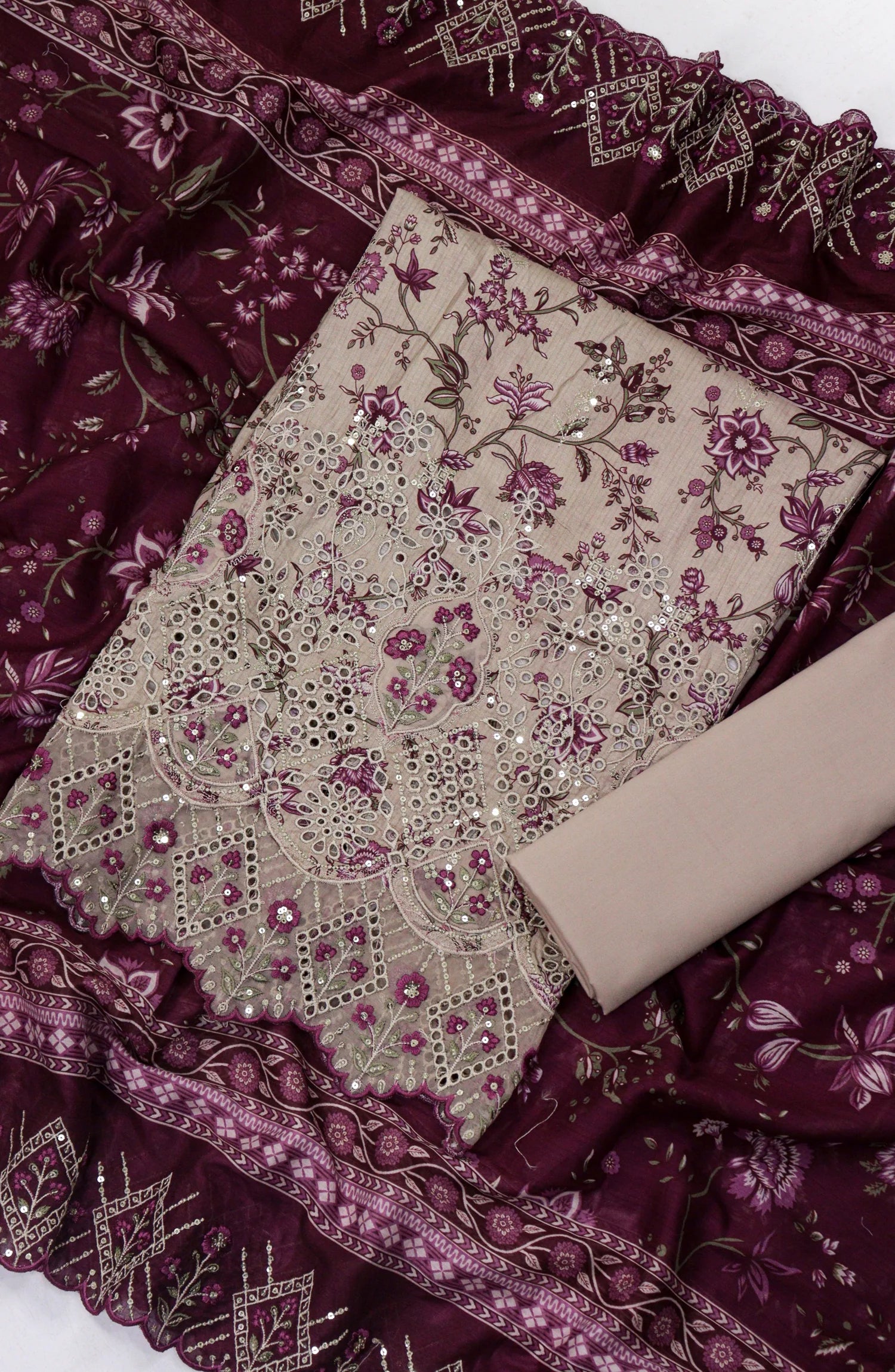 Bin Saeed Embroidered Lawn Unstitched 3 Piece Suit