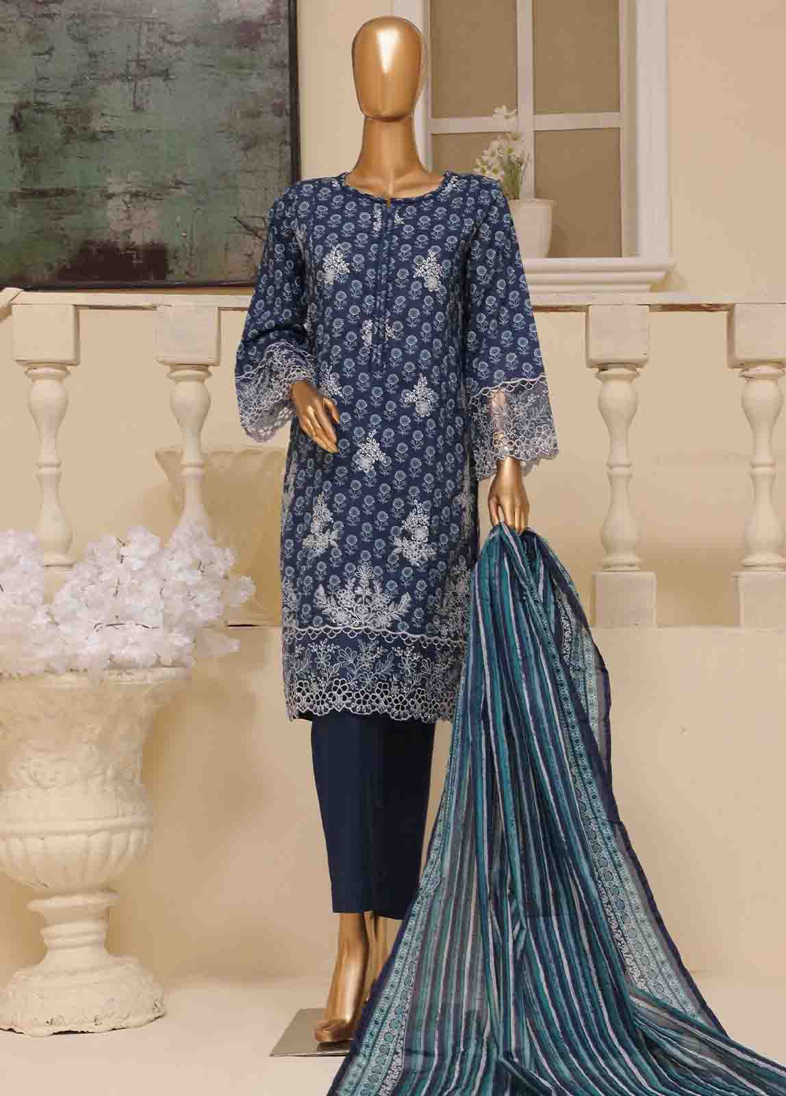 Bin Saeed Embroidered Lawn Stitched 3 Piece Suit