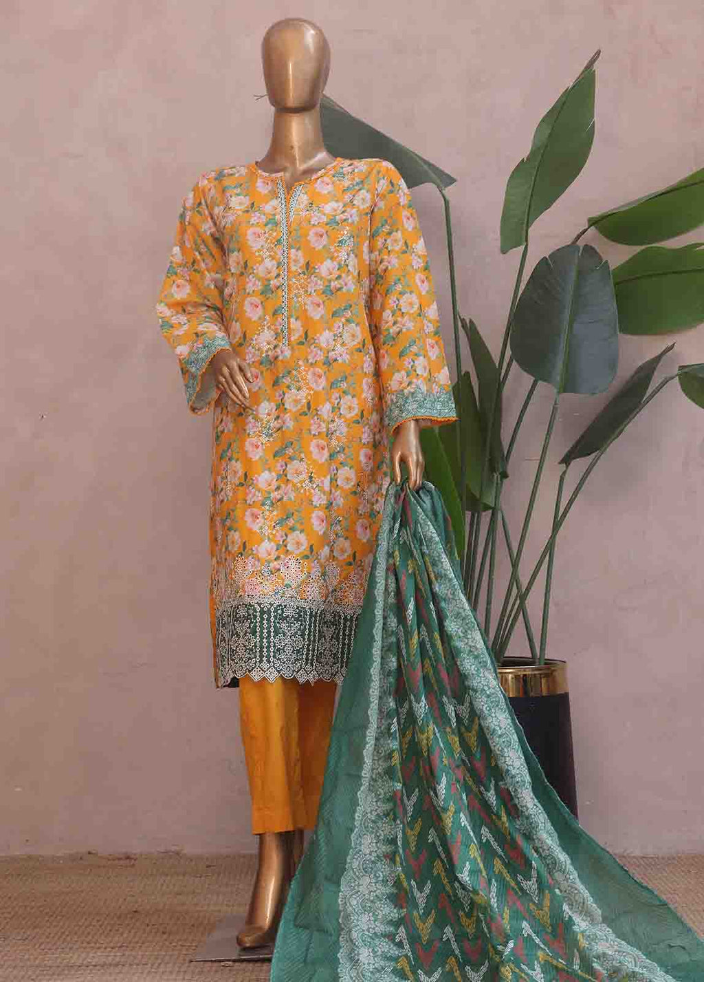 Bin Saeed Embroidered Lawn Stitched 3 Piece Suit