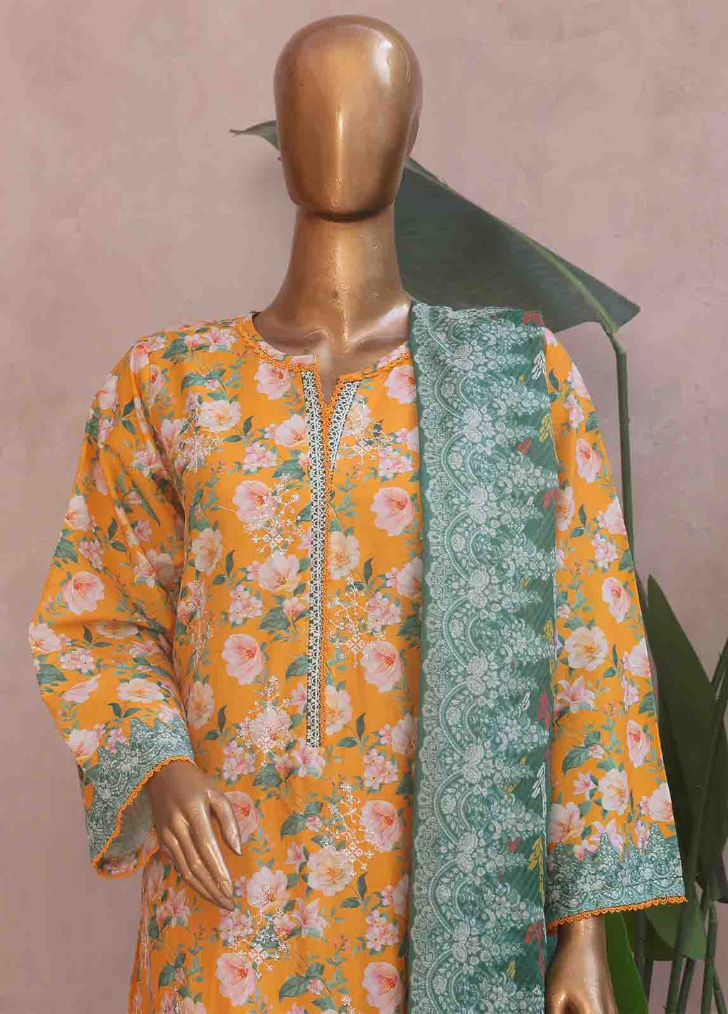 Bin Saeed Embroidered Lawn Stitched 3 Piece Suit