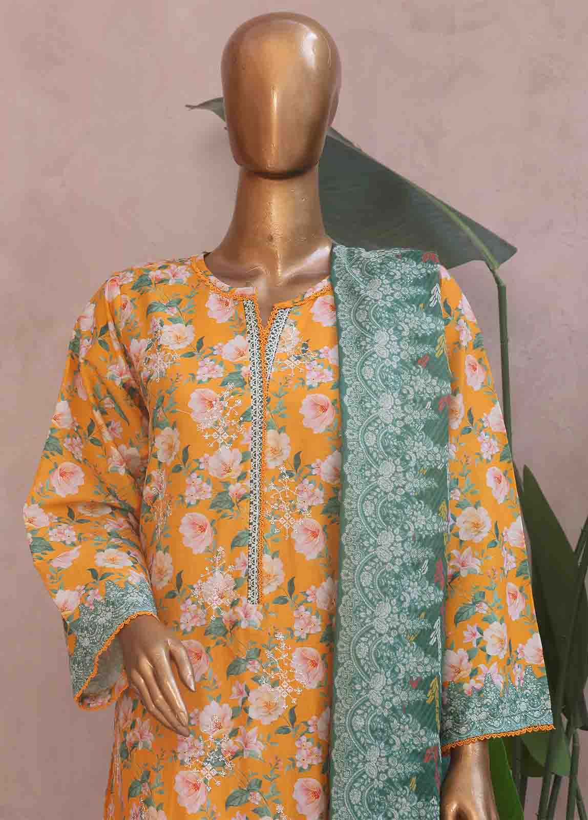 Bin Saeed Embroidered Lawn Stitched 3 Piece Suit