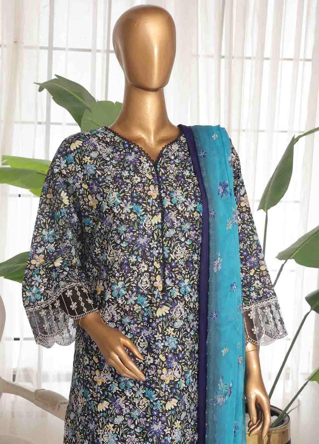 Bin Saeed Embroidered Lawn Stitched 3 Piece Suit