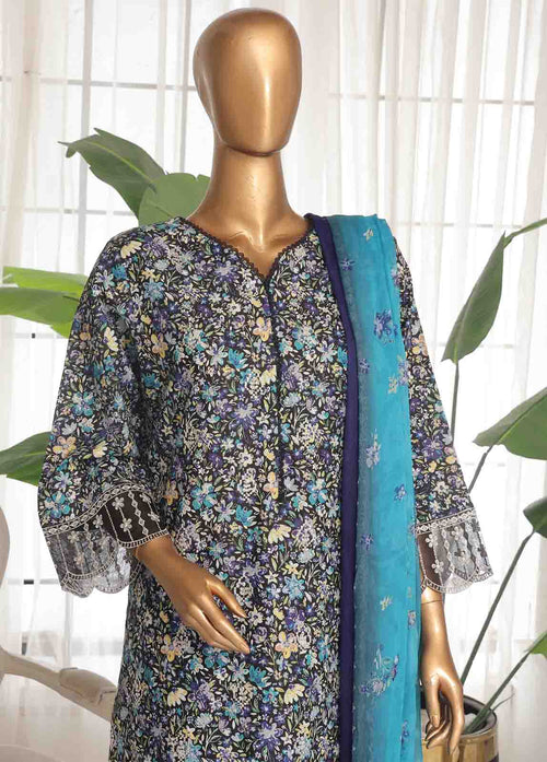 Bin Saeed Embroidered Lawn Stitched 3 Piece Suit