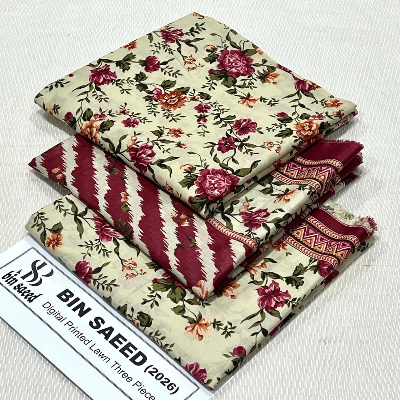 Bin Saeed Printed Lawn Unstitched 3 Piece Suit