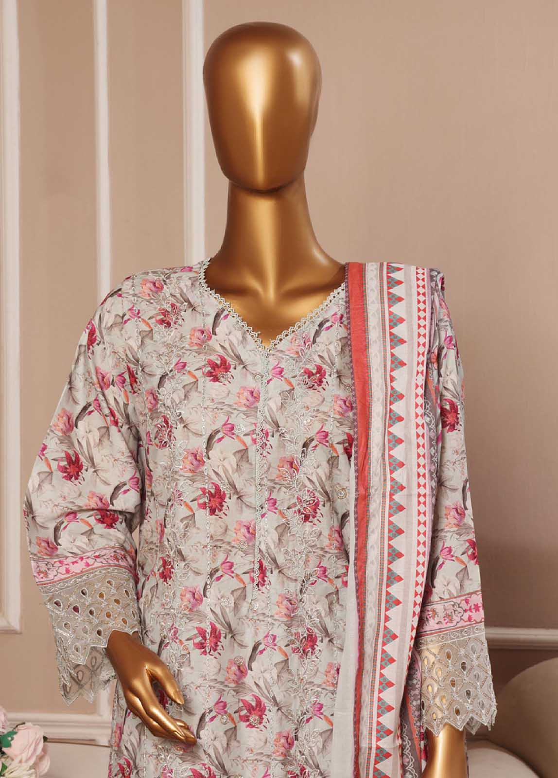 Bin Saeed Embroidered Lawn Stitched 3 Piece Suit