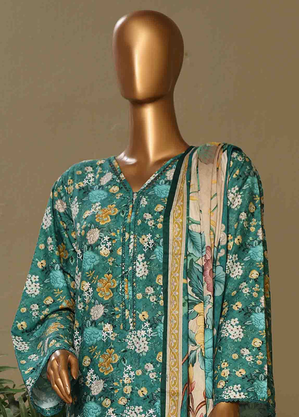 Bin Saeed Embroidered Lawn Stitched 3 Piece Suit