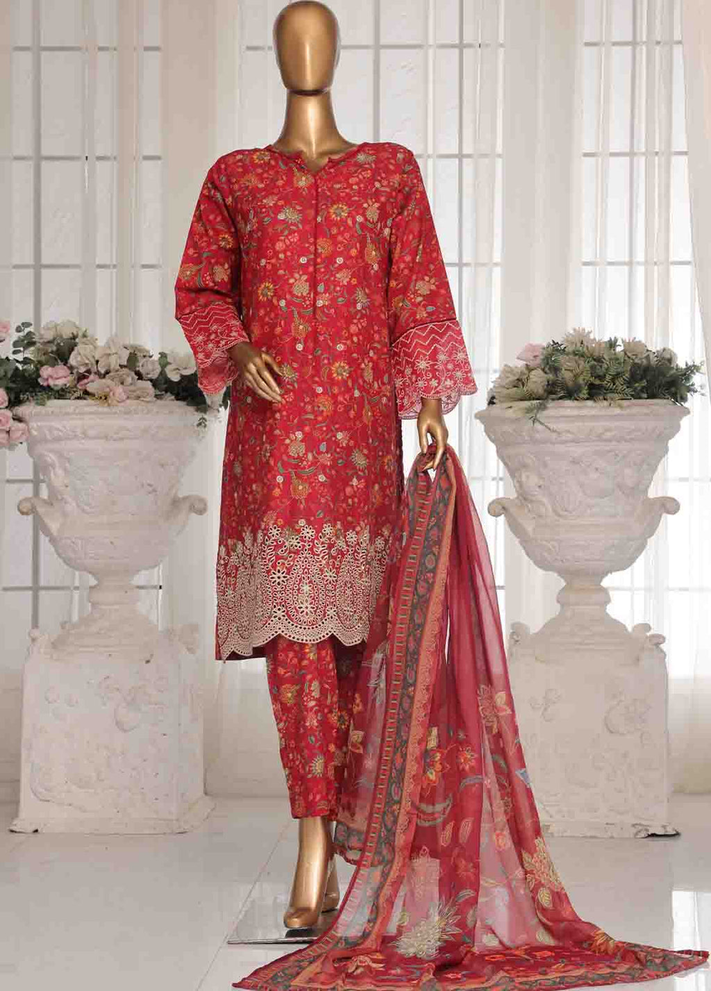 Bin Saeed Embroidered Lawn Stitched 3 Piece Suit