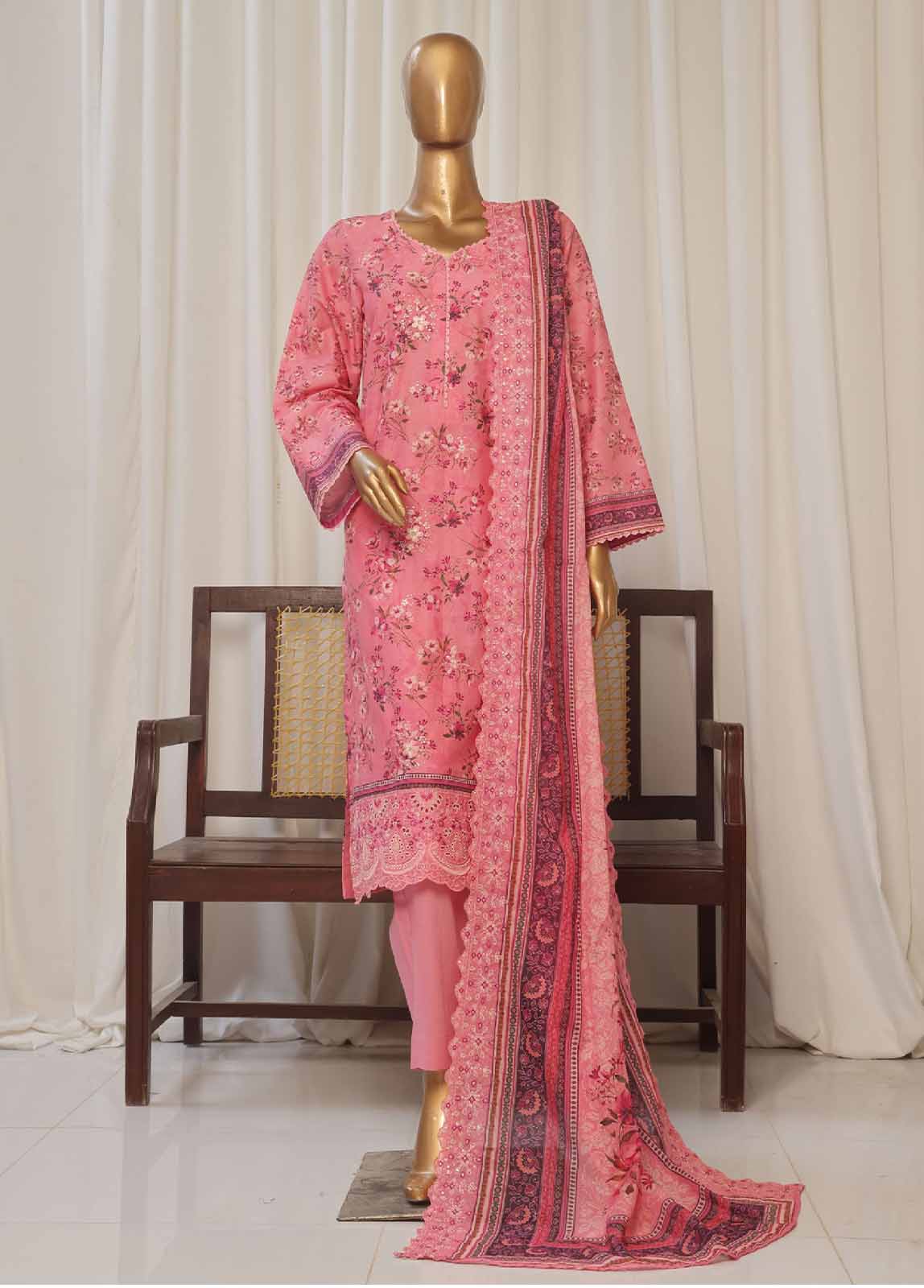 Bin Saeed Embroidered Lawn Stitched 3 Piece Suit