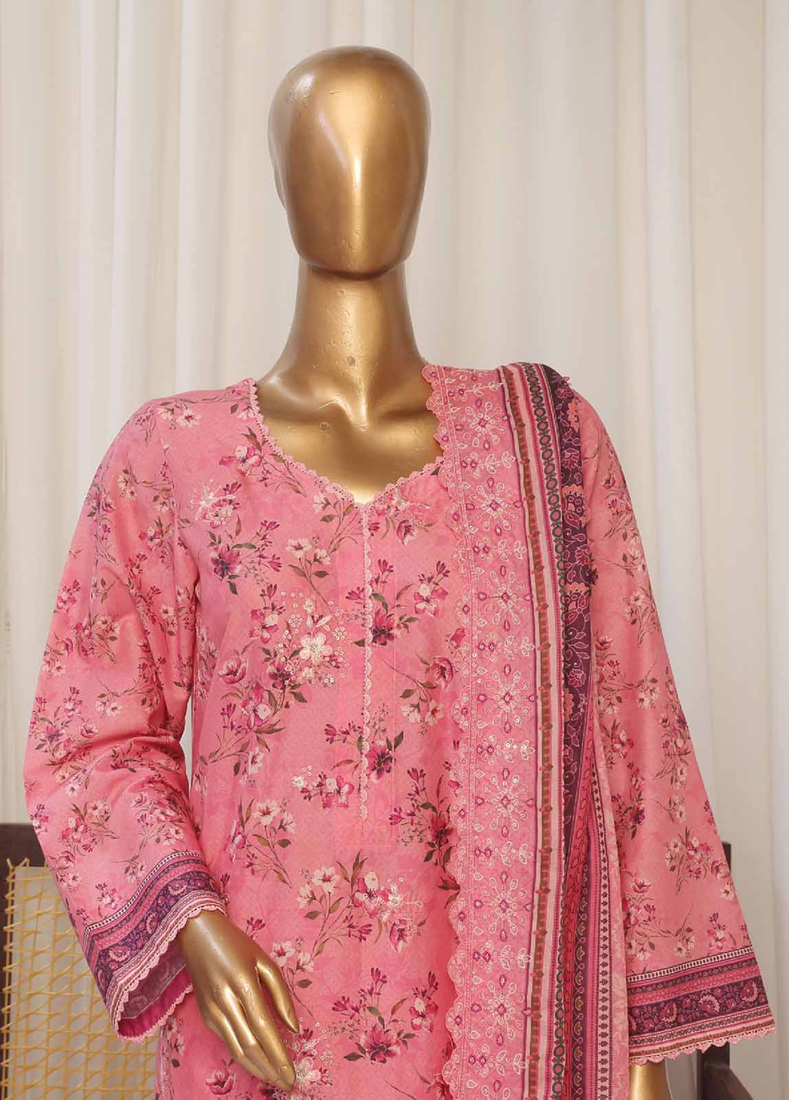 Bin Saeed Embroidered Lawn Stitched 3 Piece Suit