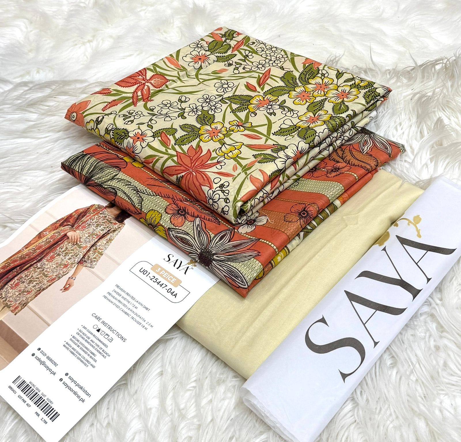 Saya Unstitched Printed Lawn 3 Piece