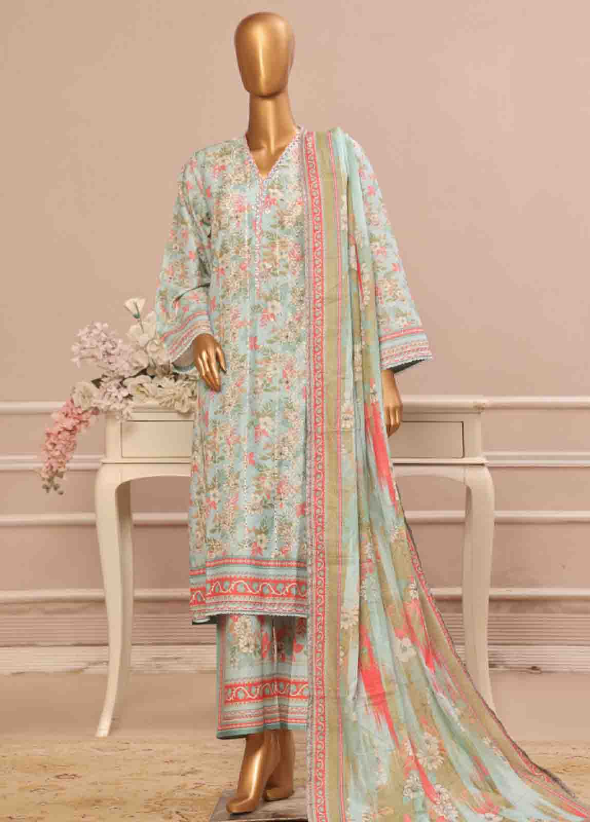 Bin Saeed Embroidered Lawn Stitched 3 Piece Suit