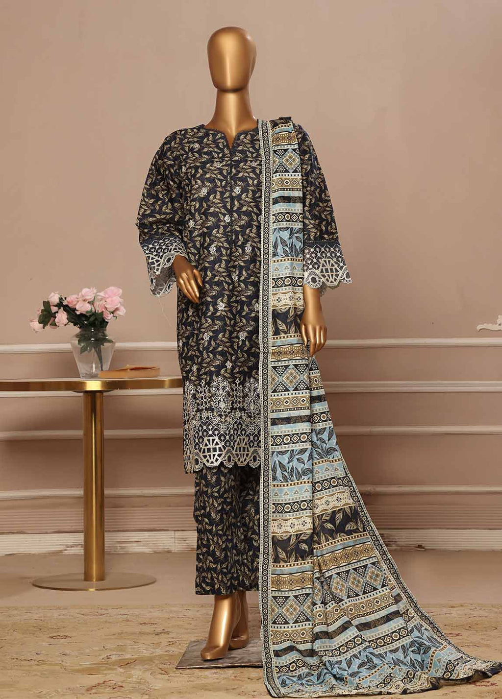Bin Saeed Embroidered Lawn Stitched 3 Piece Suit