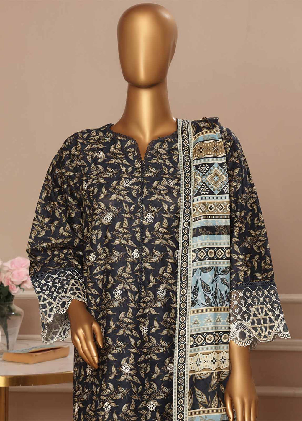 Bin Saeed Embroidered Lawn Stitched 3 Piece Suit