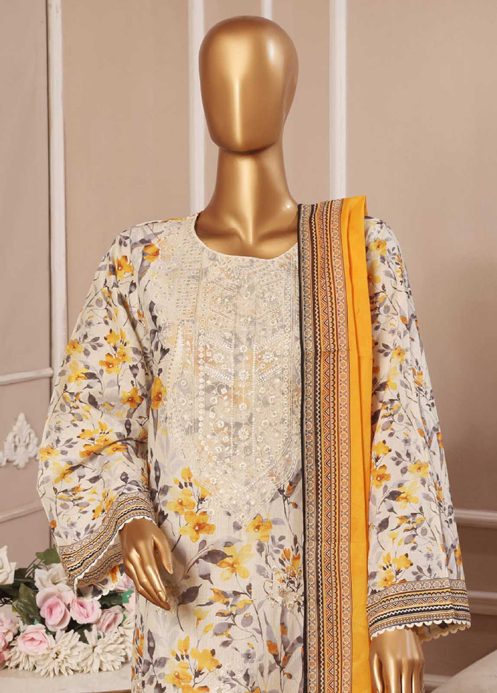 Bin Saeed Embroidered Lawn Stitched 3 Piece Suit
