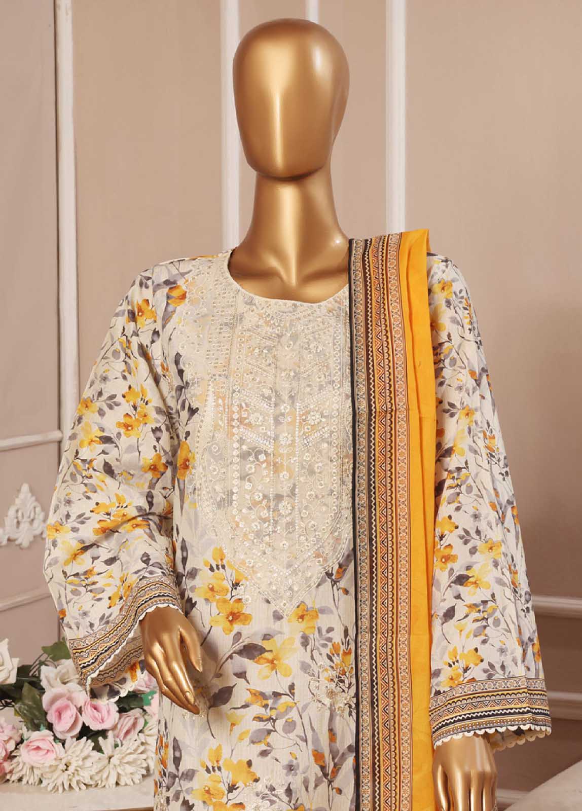 Bin Saeed Embroidered Lawn Stitched 3 Piece Suit
