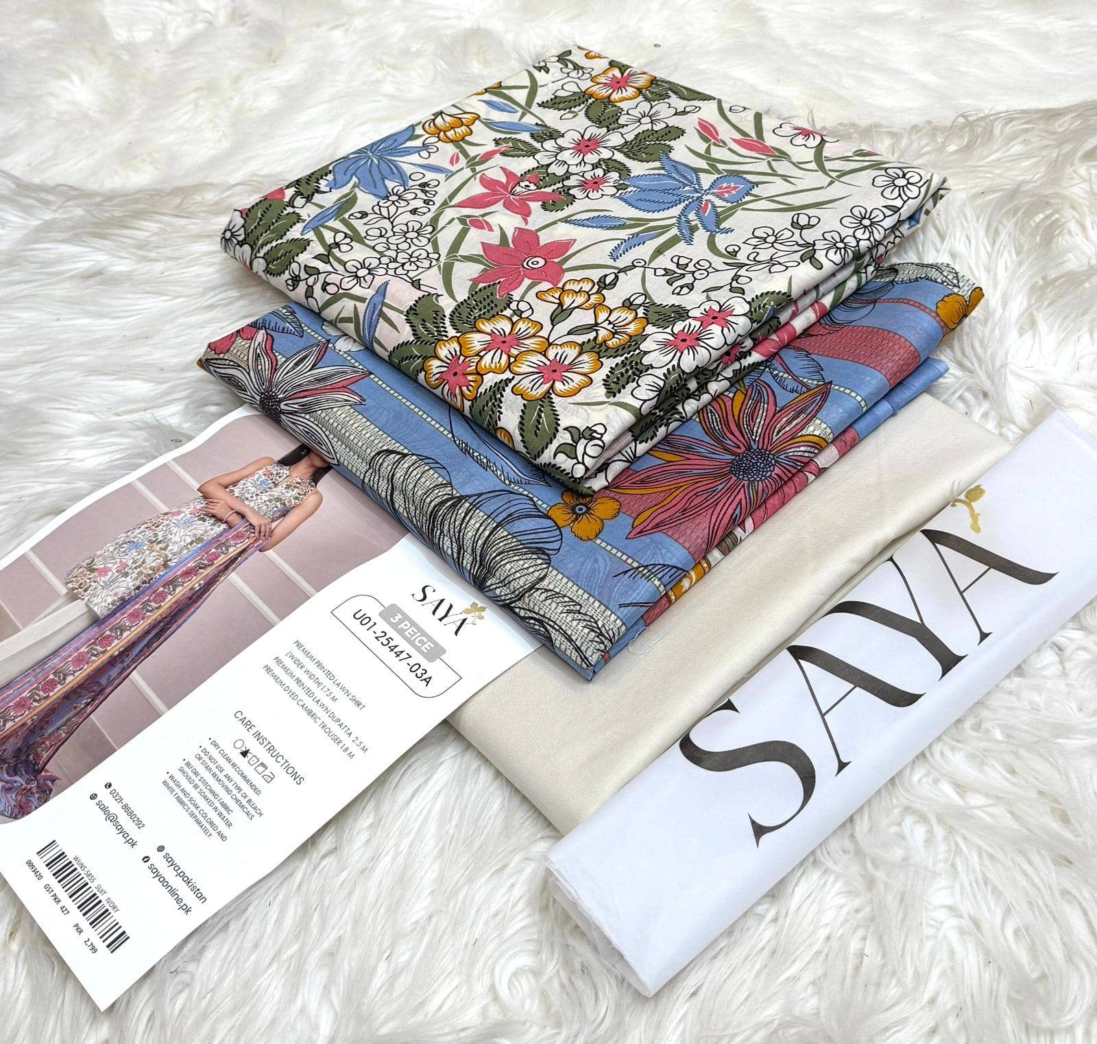 Saya Unstitched Printed Lawn 3 Piece
