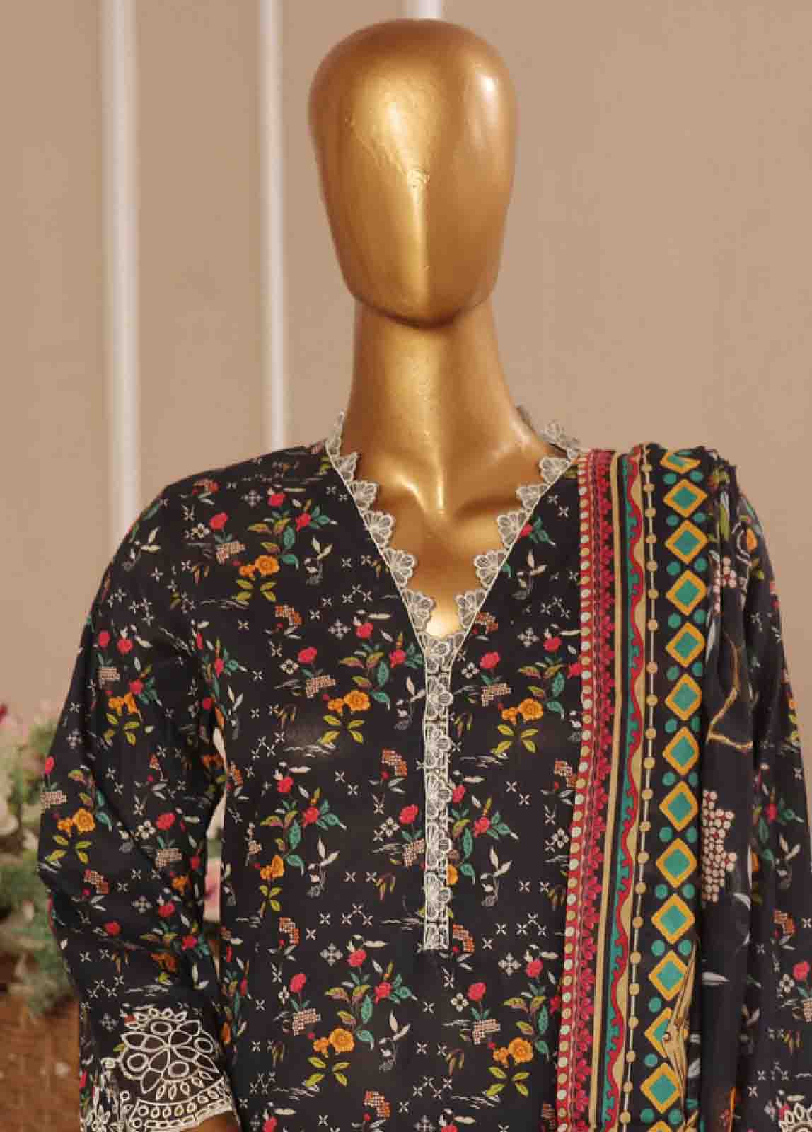Bin Saeed Embroidered Lawn Stitched 3 Piece Suit